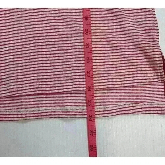 Tahari NWT Womens Small Pink White Striped 100% Linen Top Capped Sleeves V-Neck - Picture 4 of 11